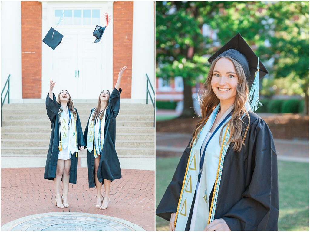 auburn university grad photographer group session langdon hall seal cap toss