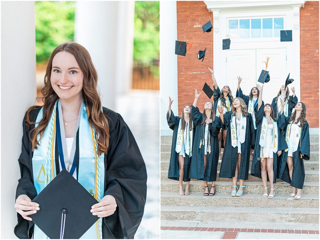 auburn university grad photographer group session langdon hall cap toss