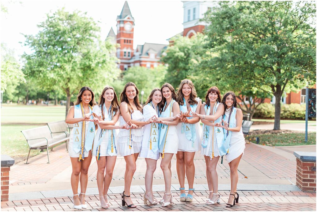 auburn university grad photographer group session samford hall toomers corner tri delta sisters