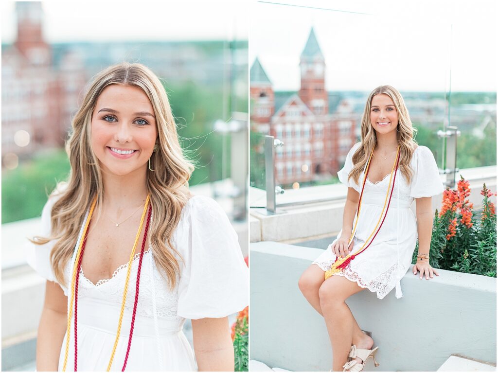 grad photographer at the rooftop Laurel Hotel in Auburn